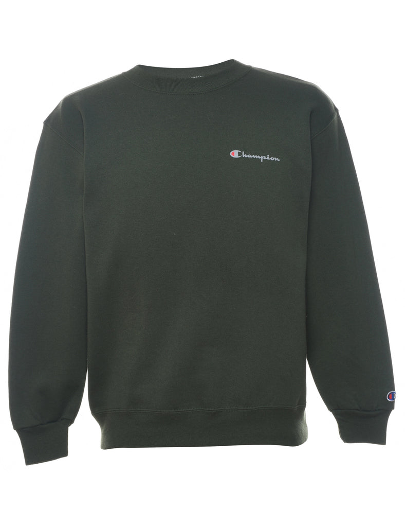 Champion Plain Dark Green Round-Neck Sweatshirt - L