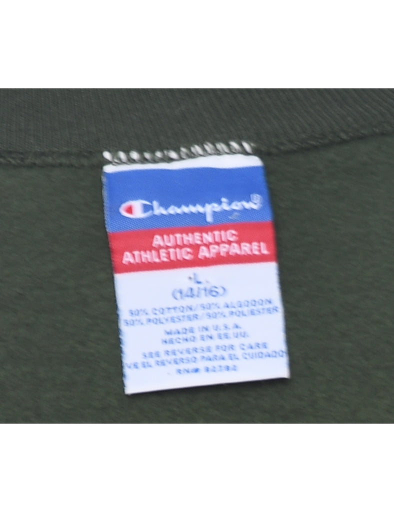 Champion Plain Dark Green Round-Neck Sweatshirt - L