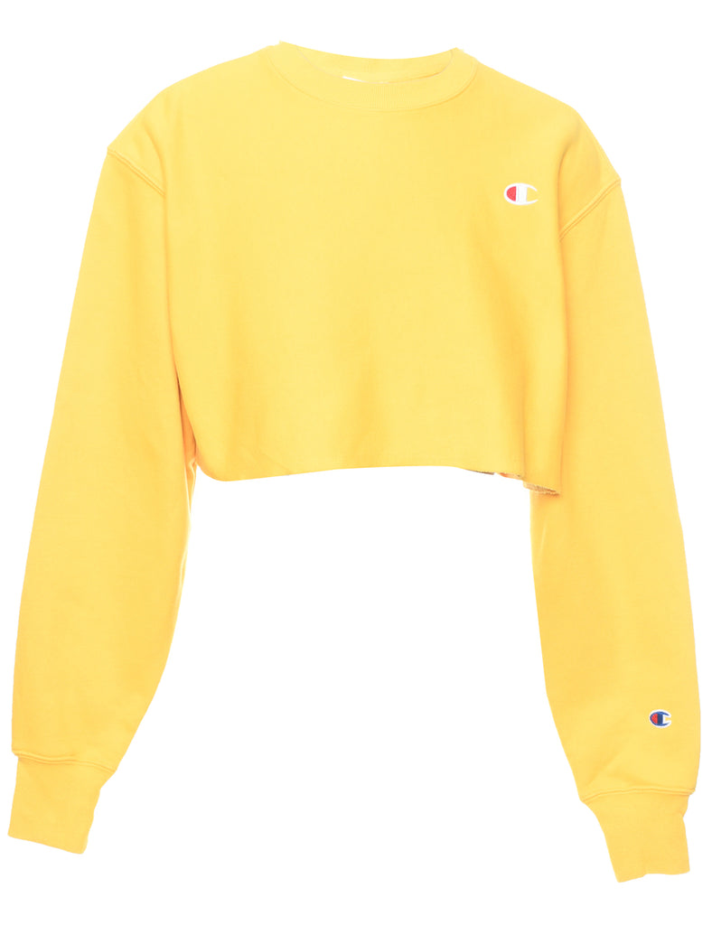 Champion Reverse Weave Yellow Cropped Plain Sweatshirt - XS