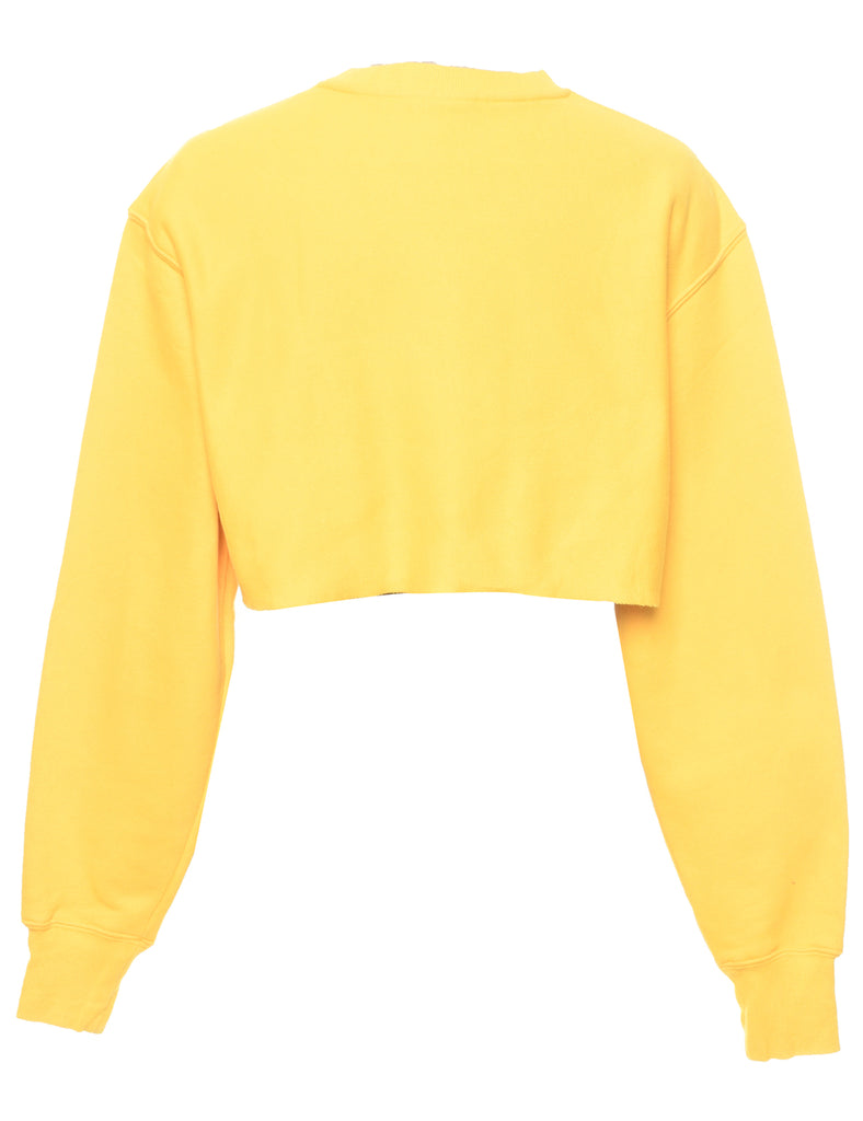 Champion Reverse Weave Yellow Cropped Plain Sweatshirt - XS
