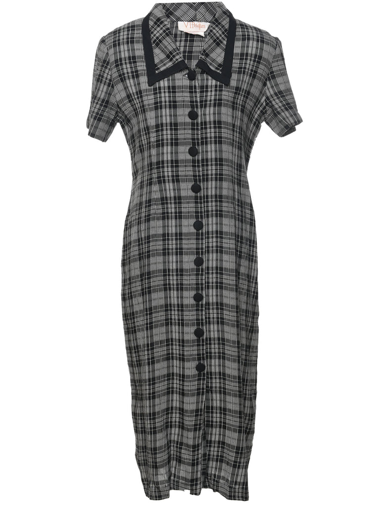 Checked Pattern Shirt Dress - L