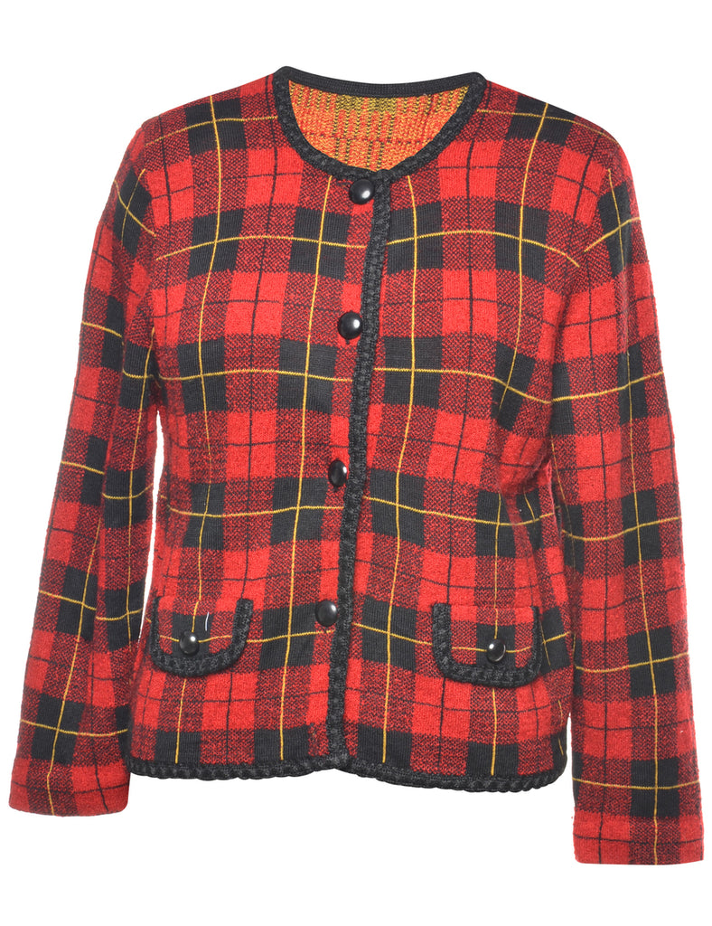 Checked Red Cardigan - M