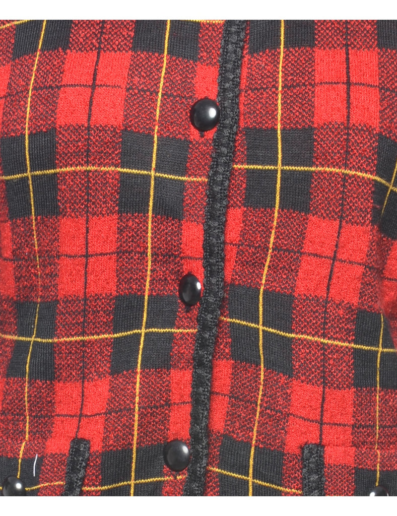 Checked Red Cardigan - M