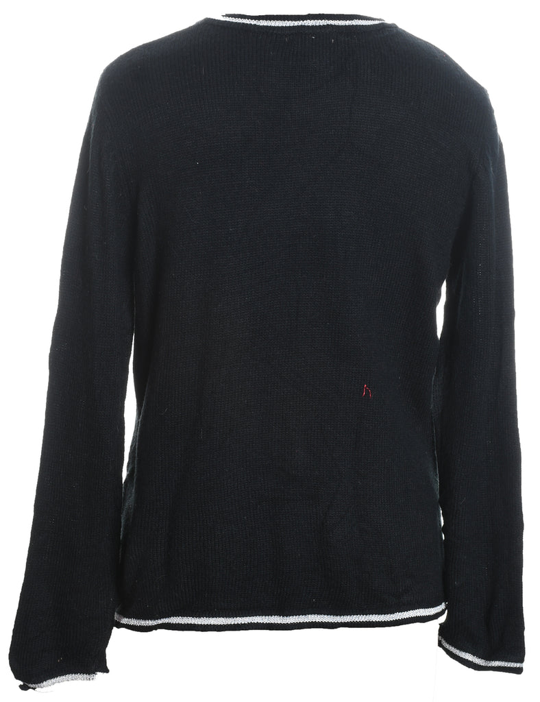 Christmas Tree Design Black Embroidered Knit Jumper - M