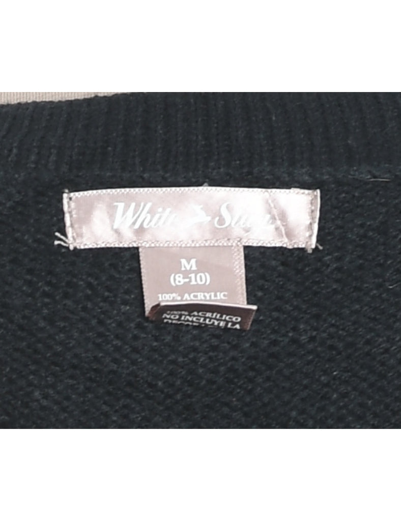 Christmas Tree Design Black Embroidered Knit Jumper - M