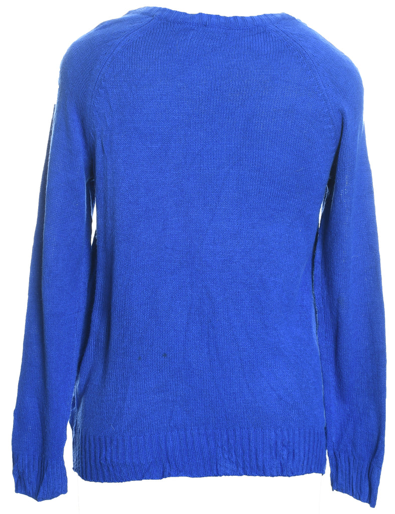 Christmas Tree Design Blue Knit Jumper - M