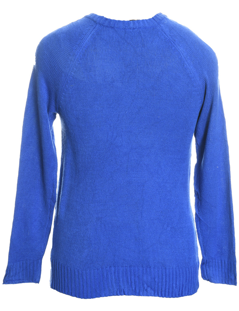 Christmas Tree Design Blue Knit Jumper - S