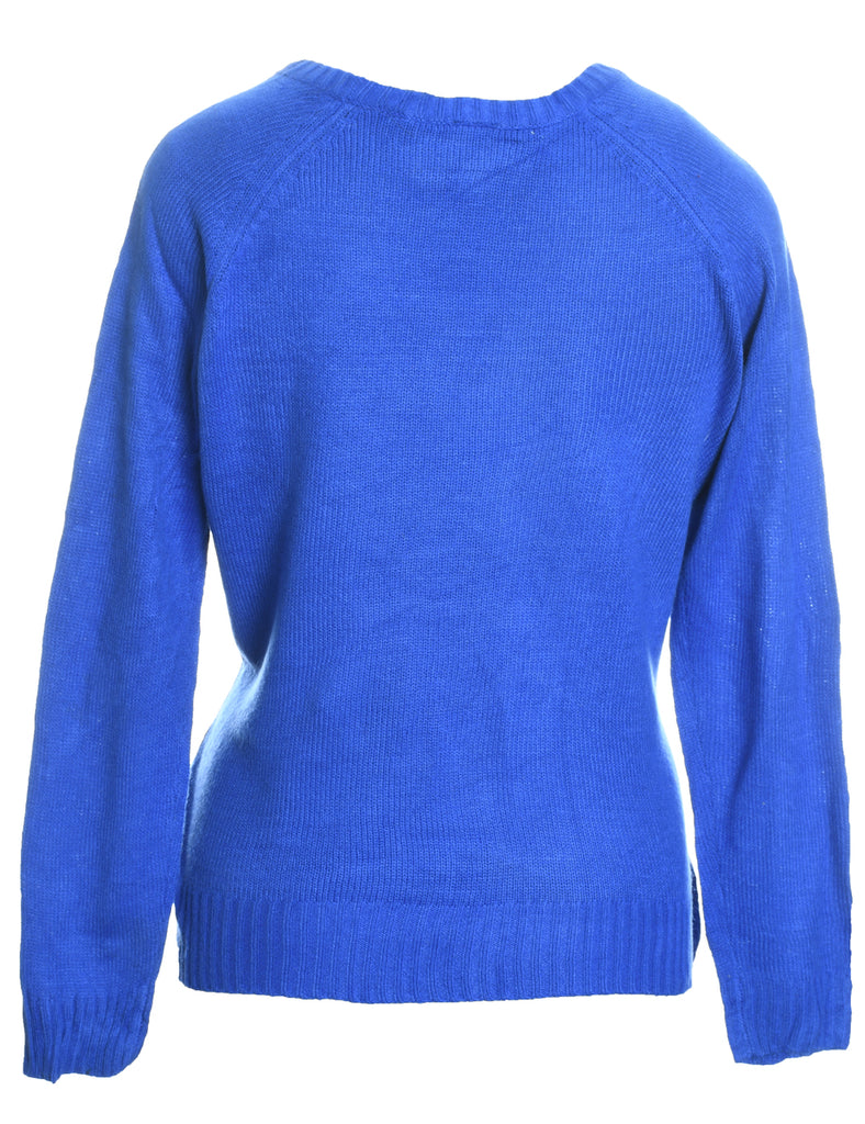 Christmas Tree Design Blue Knit Jumper - M