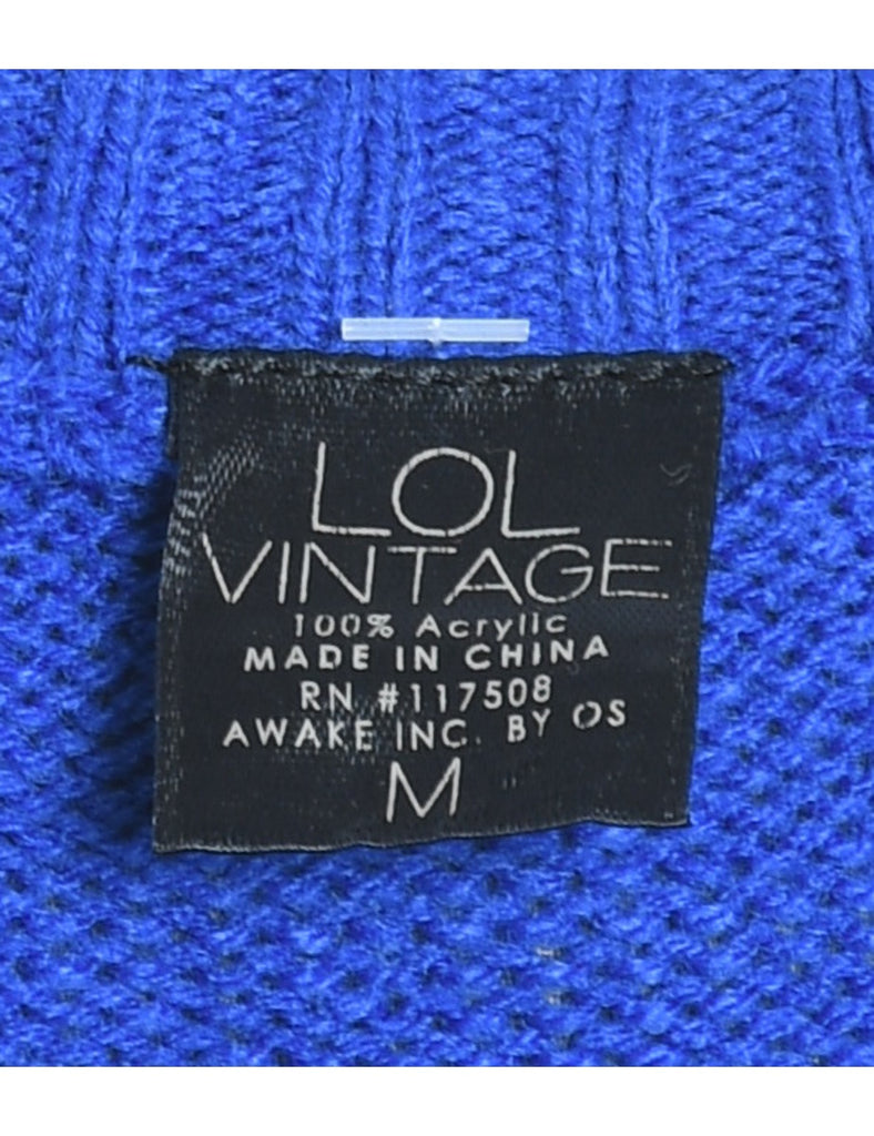 Christmas Tree Design Blue Knit Jumper - M