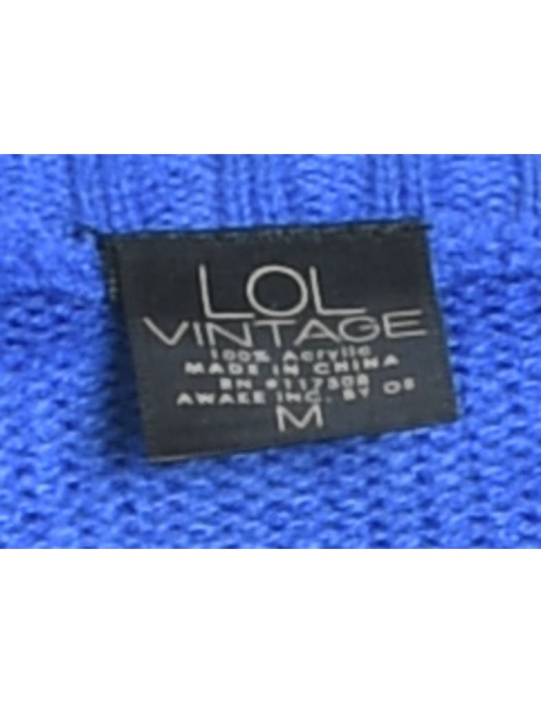 Christmas Tree Design Blue Knit Jumper - M