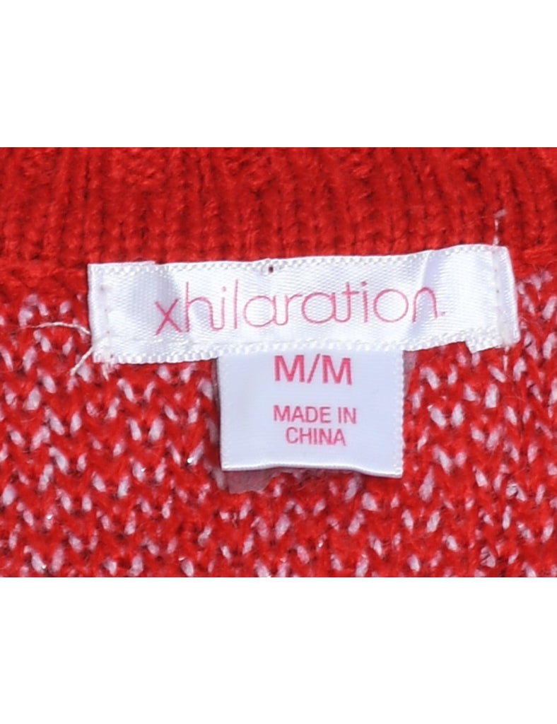 Christmas Tree Design Red Knit Jumper - M