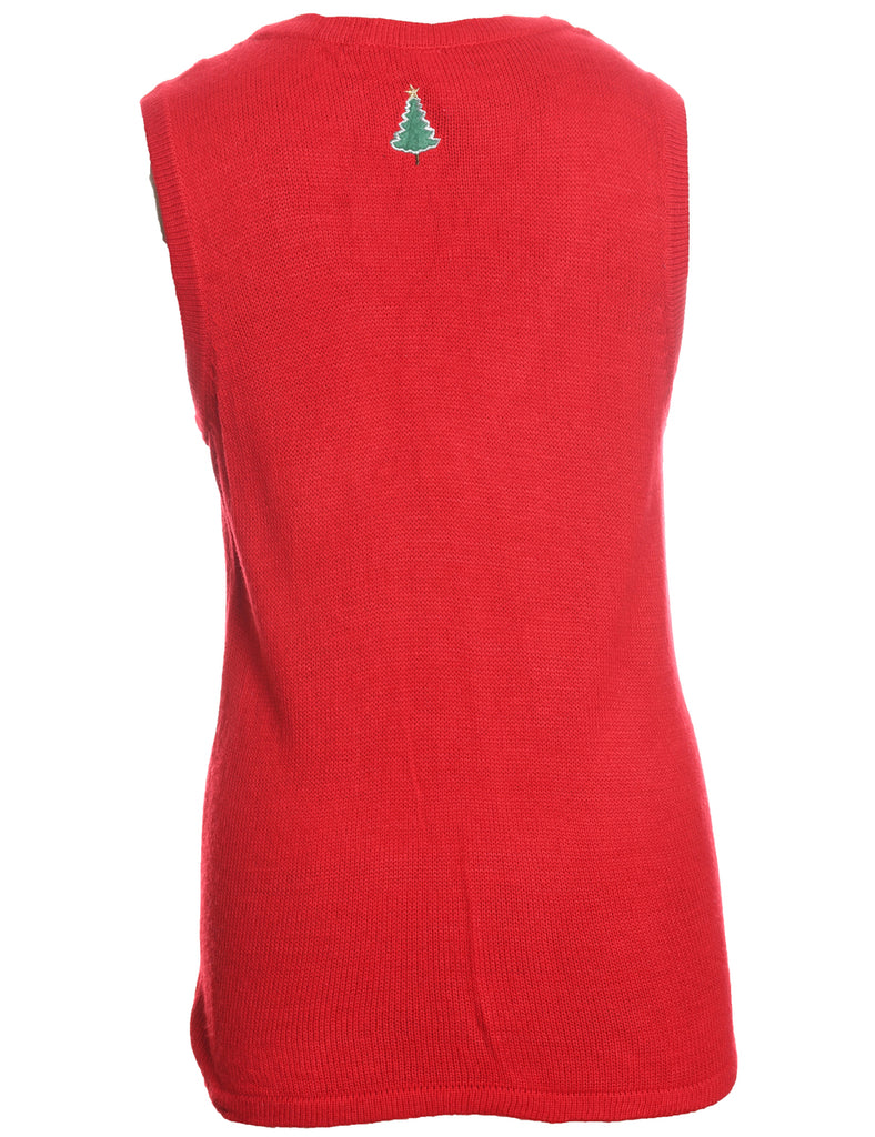 Christmas Tree Print Sweater Vest - M