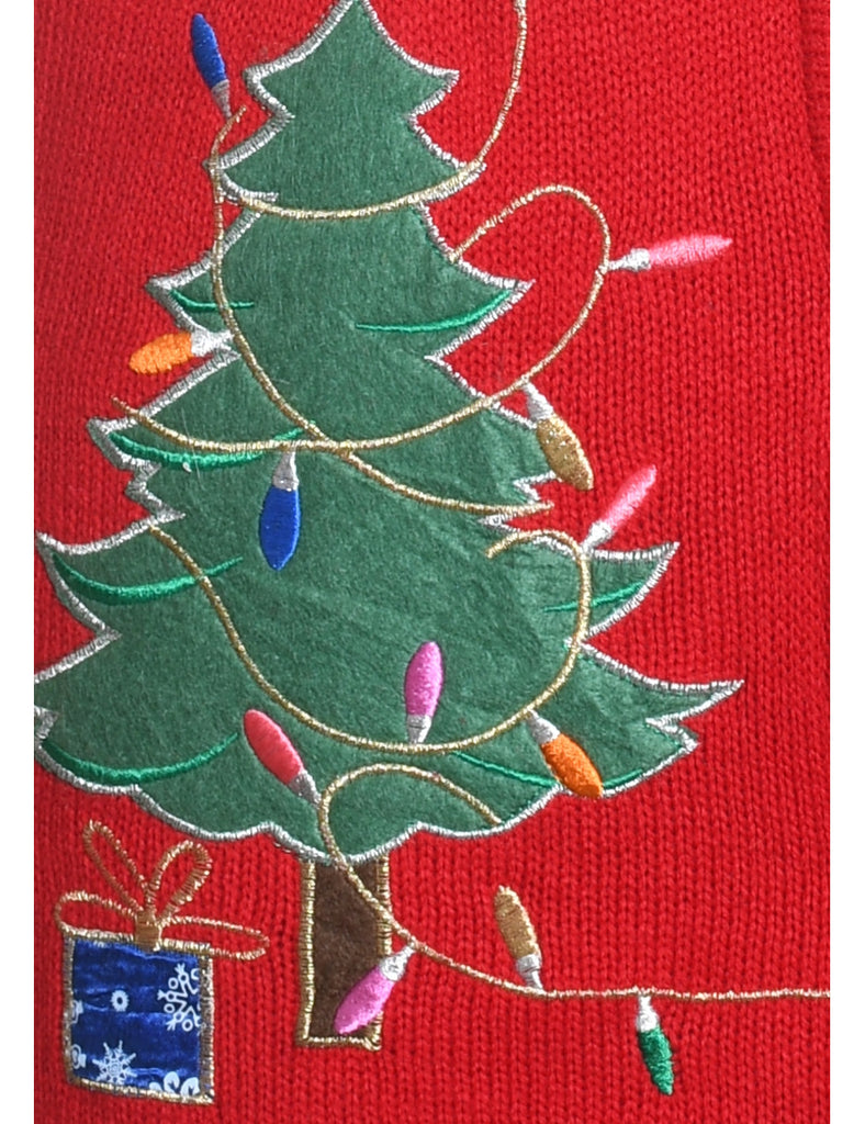 Christmas Tree Print Sweater Vest - M