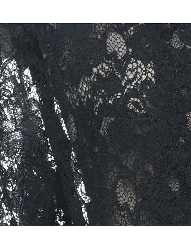 Classic Black Lace 1990s Sheer Blouse - L