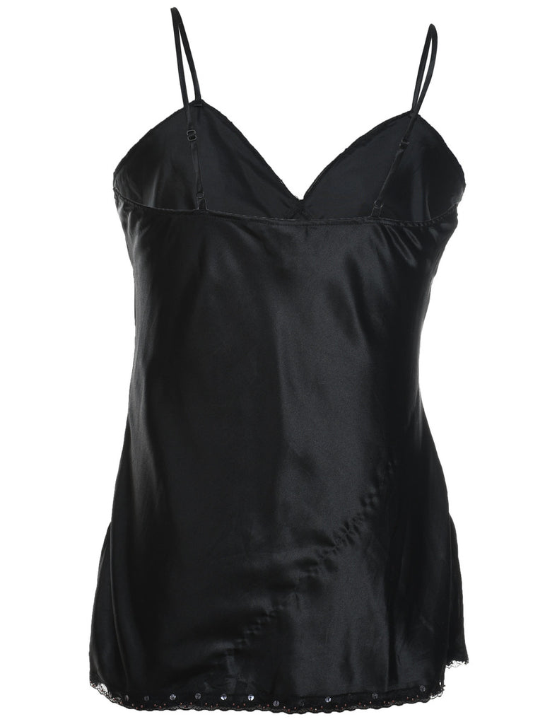 Classic Black Shiny Slip Dress - M