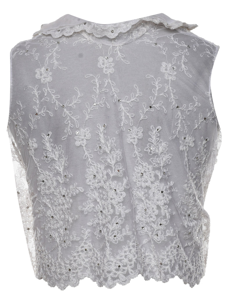 Classic Off-White Lace Embellished Waistcoat - S