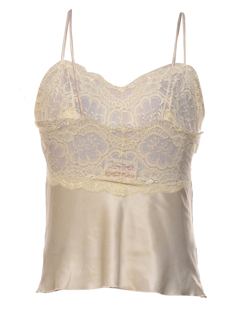 Classic Pale Yellow Lace Trim Strappy Camisole - S