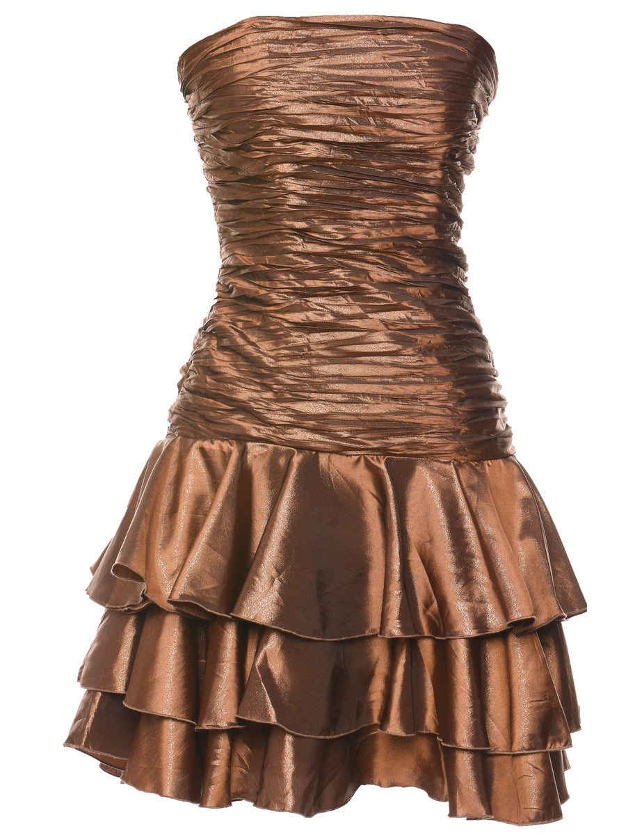 Women's Copper Ruched 1980s Evening Dress Brown, M | Beyond Retro Women's Copper Ruched 1980s Evening Dress Brown, M | Beyond Retro