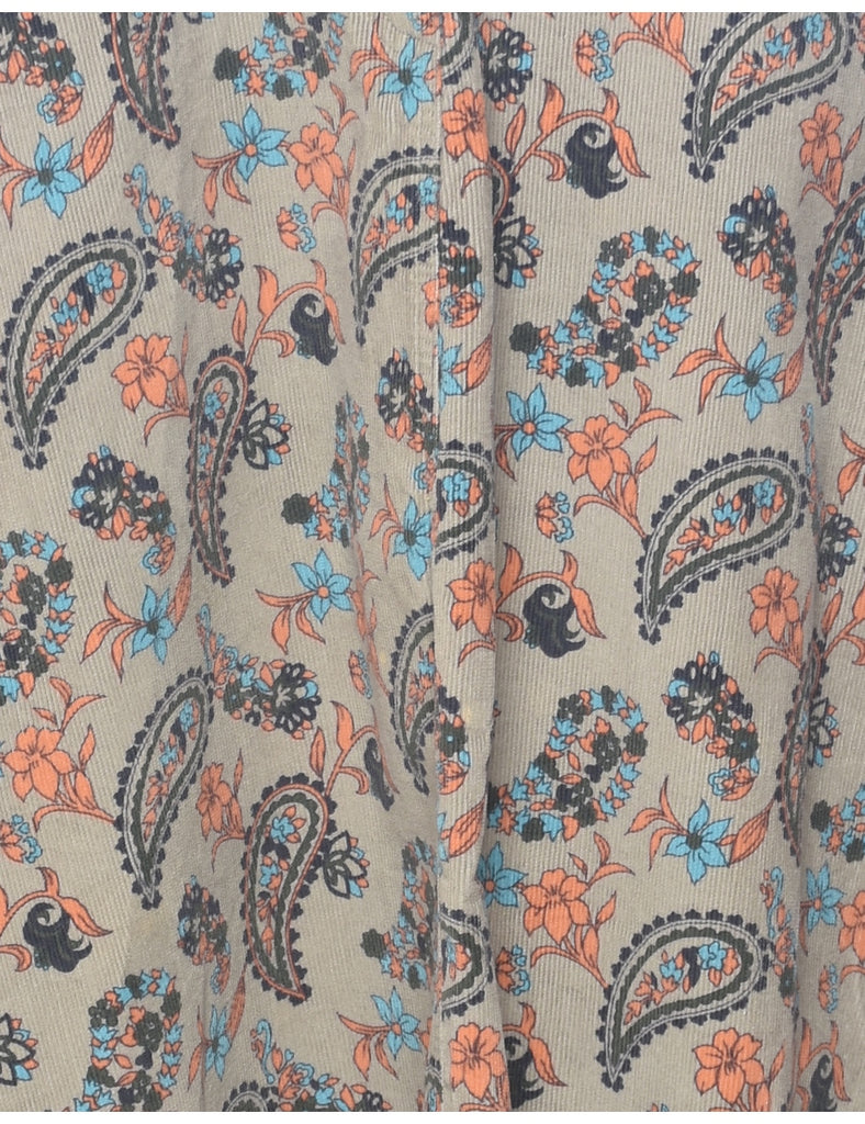 Corduroy Paisley And Floral Print Maxi Skirt - M