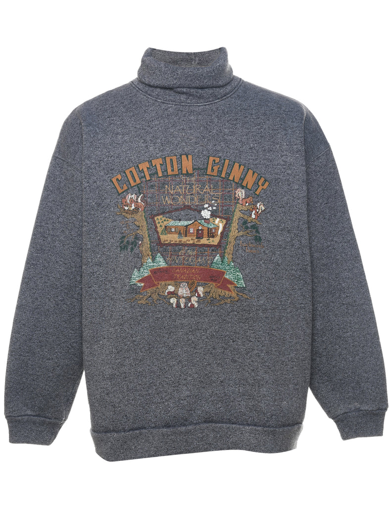 Cotton Ginny Grey Printed Sweatshirt - L