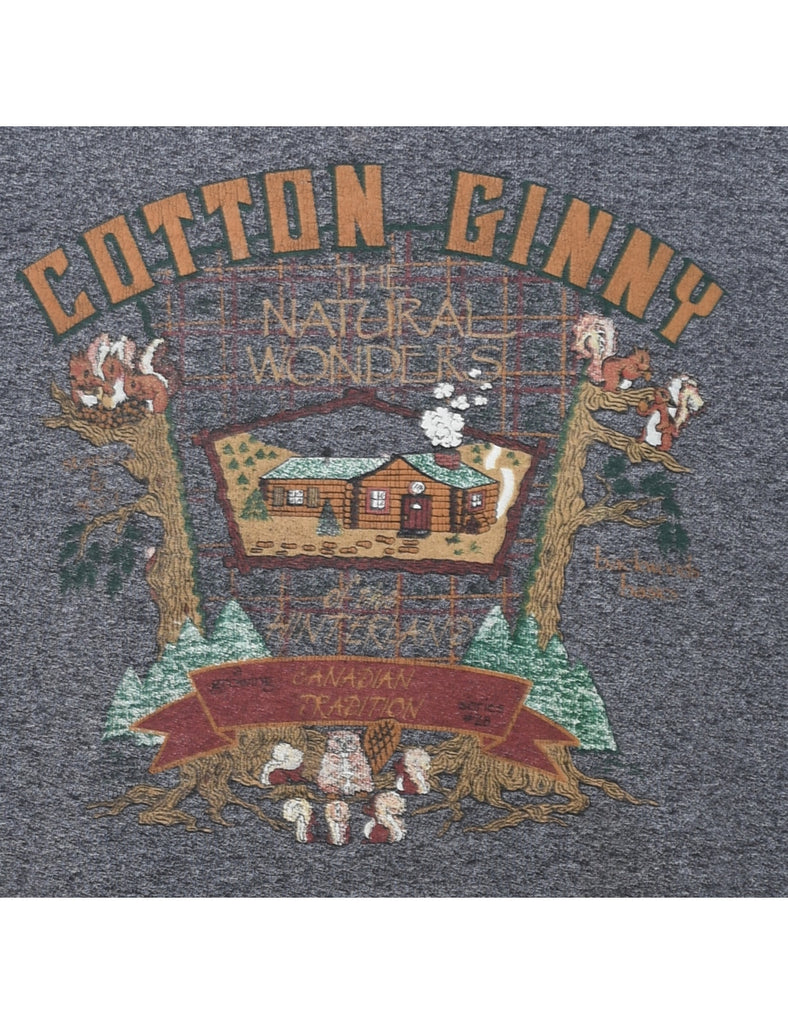 Cotton Ginny Grey Printed Sweatshirt - L