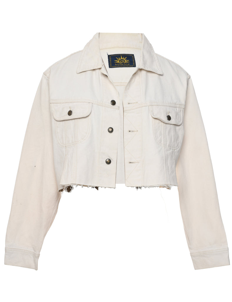 Cropped Frayed Hem Denim Jacket - XL