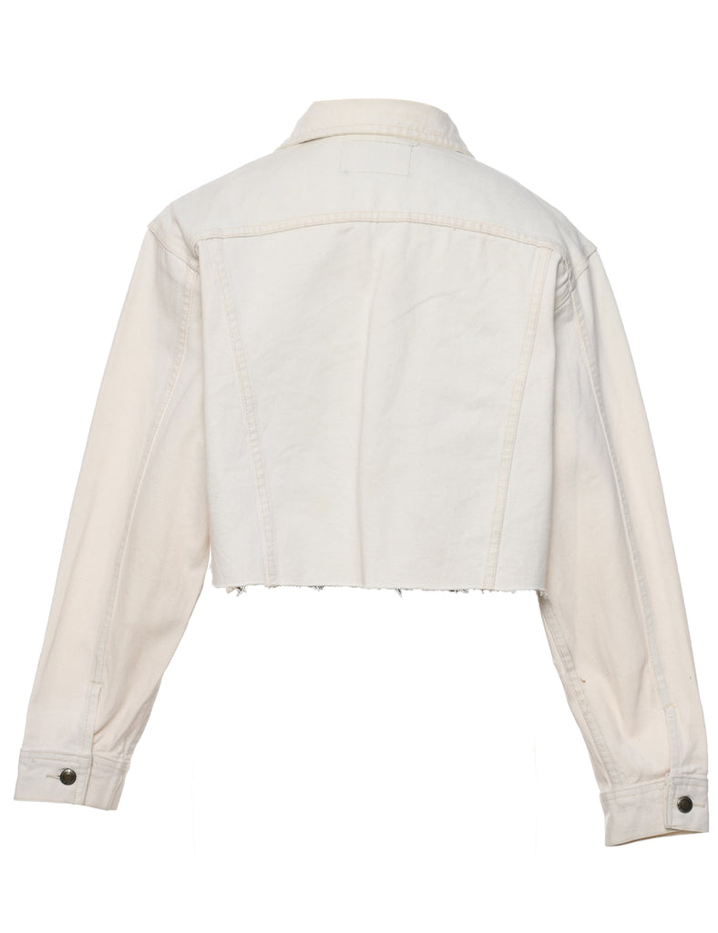 Cropped Frayed Hem Denim Jacket - XL