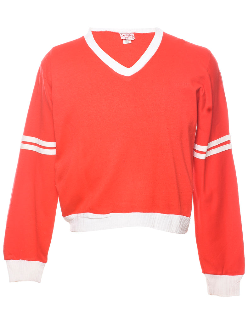 Cropped Plain Red & White Contrast Sweatshirt - L