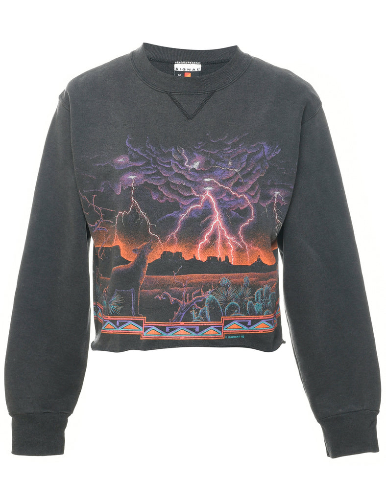 Cropped Wolf Printed Sweatshirt - M