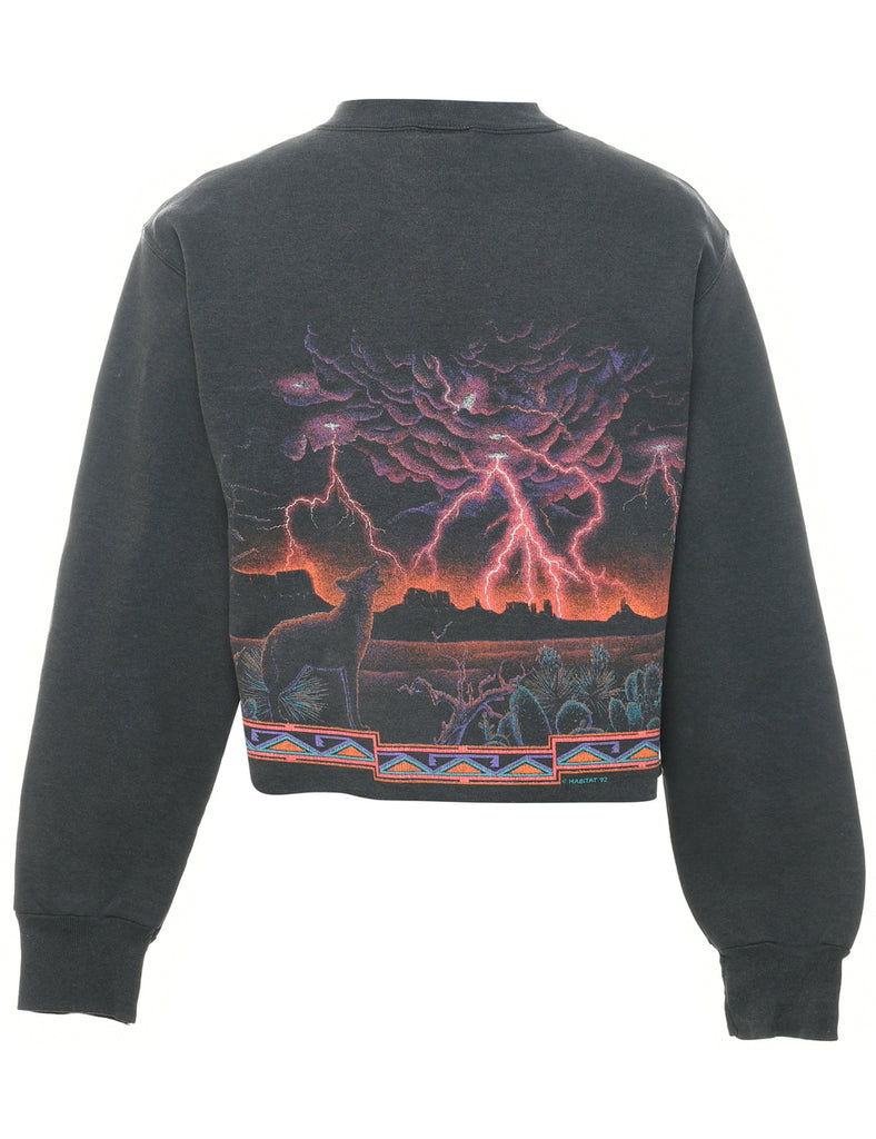 Cropped Wolf Printed Sweatshirt - M