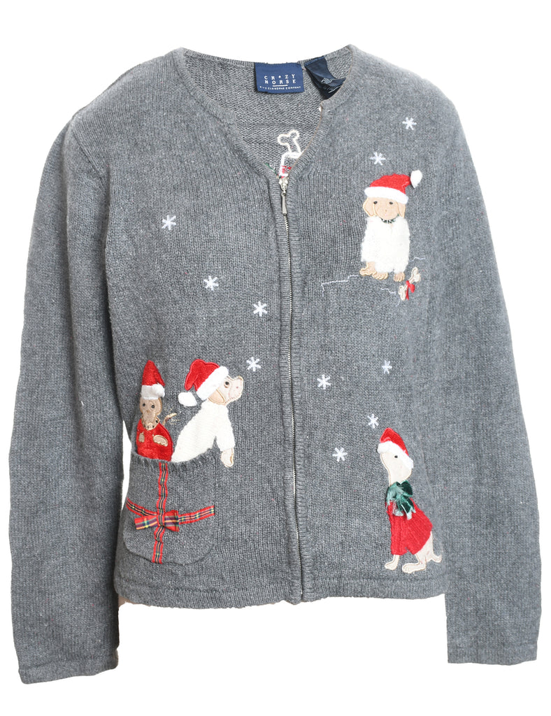 Cute Animal Print Christmas Cardigan - M