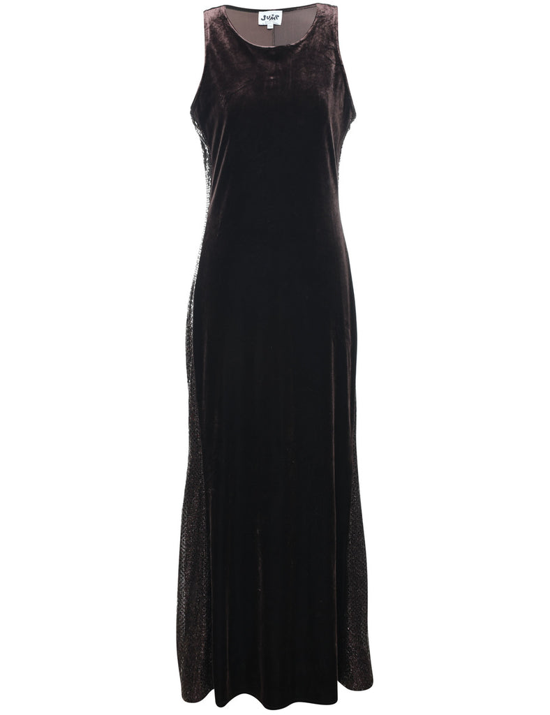 Dark Brown 1990s Velvet Evening Dress - M