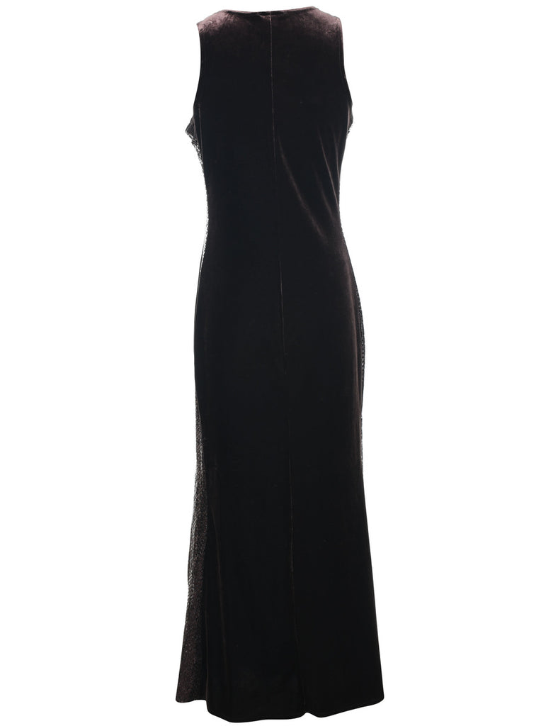 Dark Brown 1990s Velvet Evening Dress - M