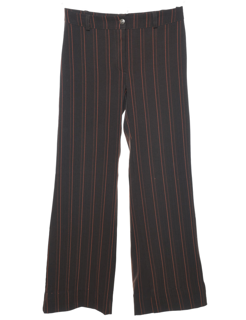 Dark Brown & Red Flared Leg Y2K Pinstriped Trousers - W29 L32