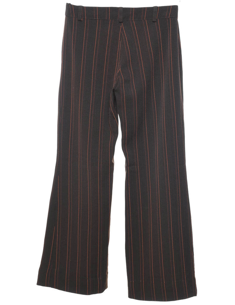 Dark Brown & Red Flared Leg Y2K Pinstriped Trousers - W29 L32