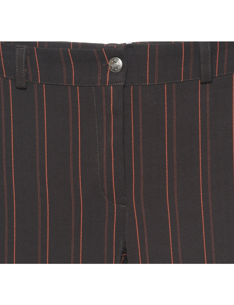 Dark Brown & Red Flared Leg Y2K Pinstriped Trousers - W29 L32