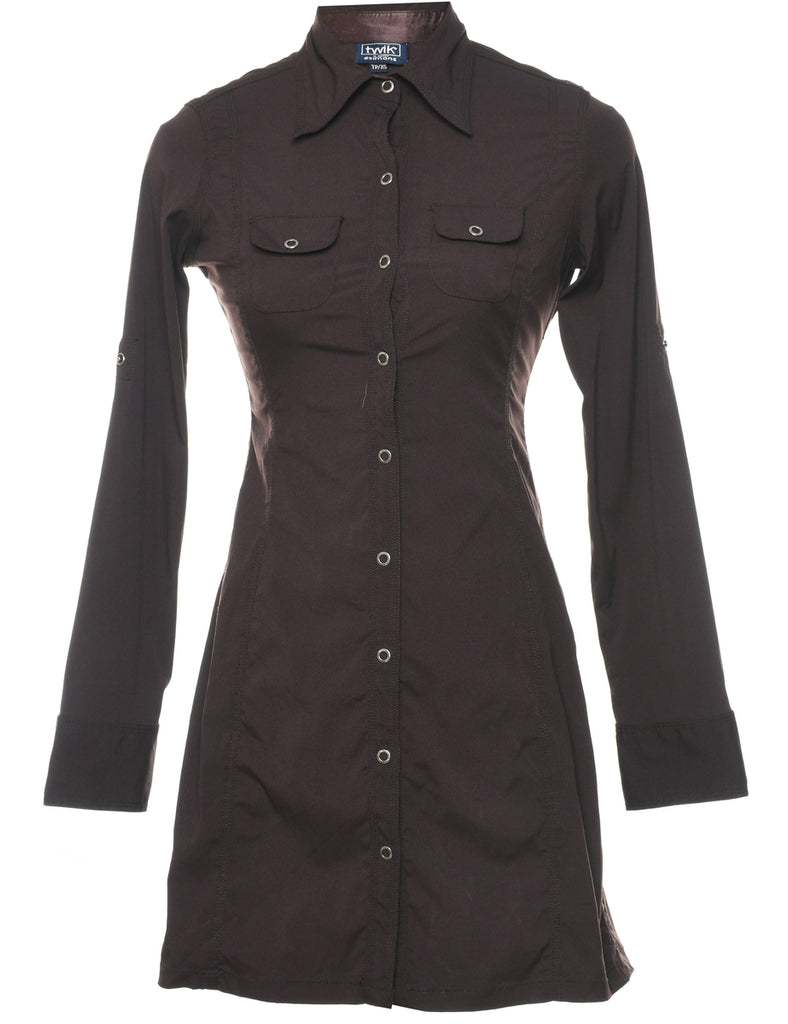 Dark Brown Shirt Dress - XS