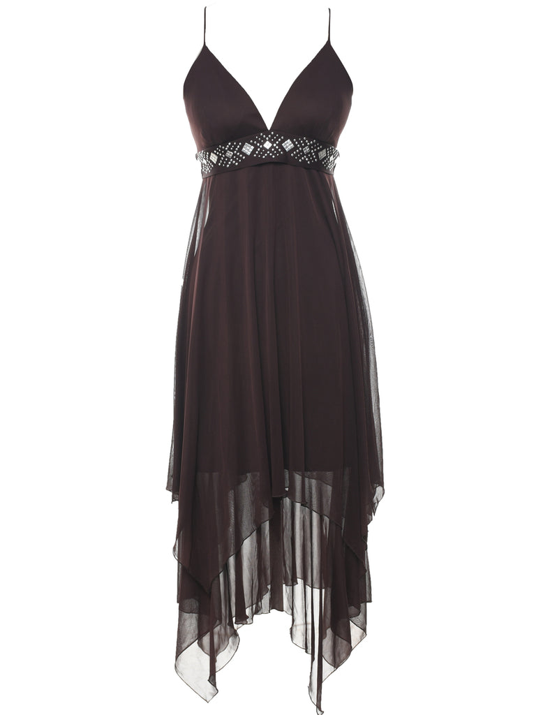 Dark Brown Strappy Y2K Evening Dress - XS