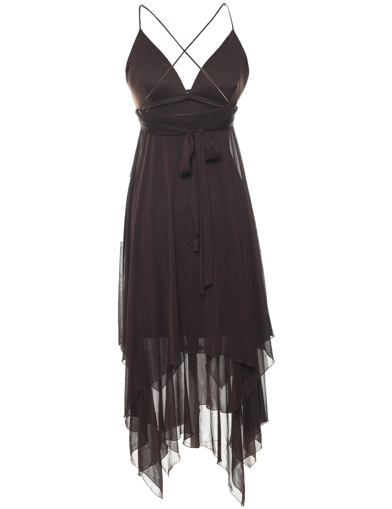 Dark Brown Strappy Y2K Evening Dress - XS