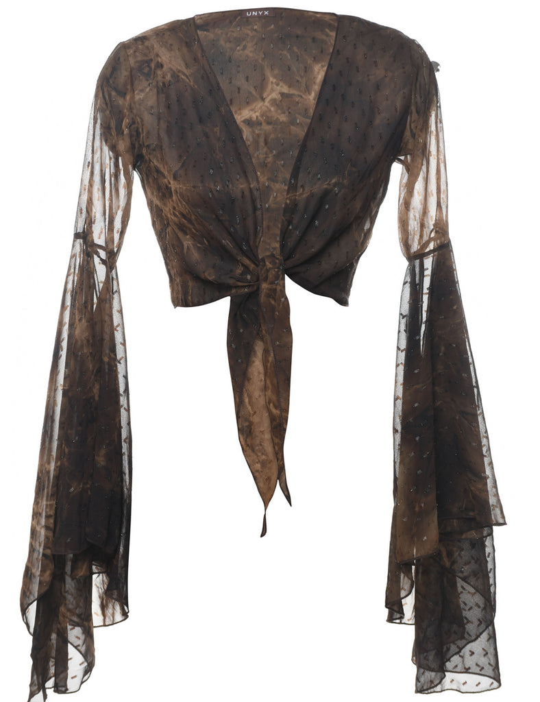 Dark Brown Y2K Tie Front Blouse - S