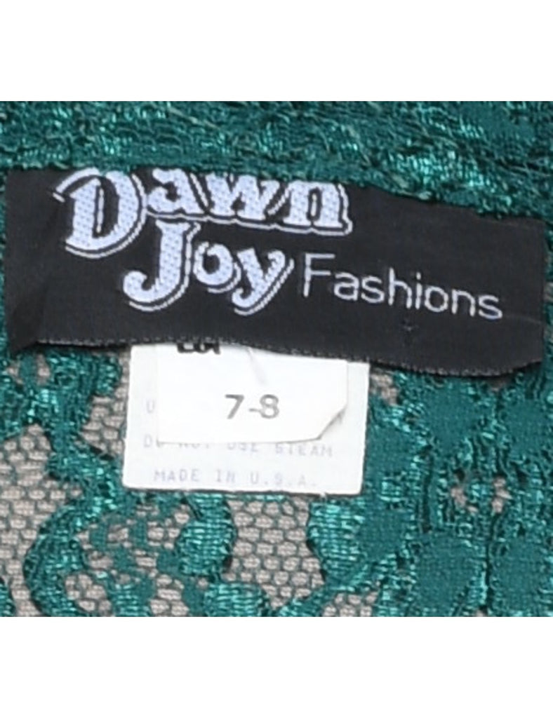 Dark Green 1990s Floral Lace Evening Dress - S