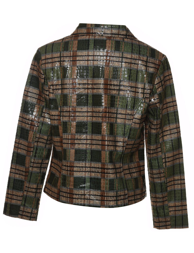 Dark Green & Brown Checked 1990s Jacket - M