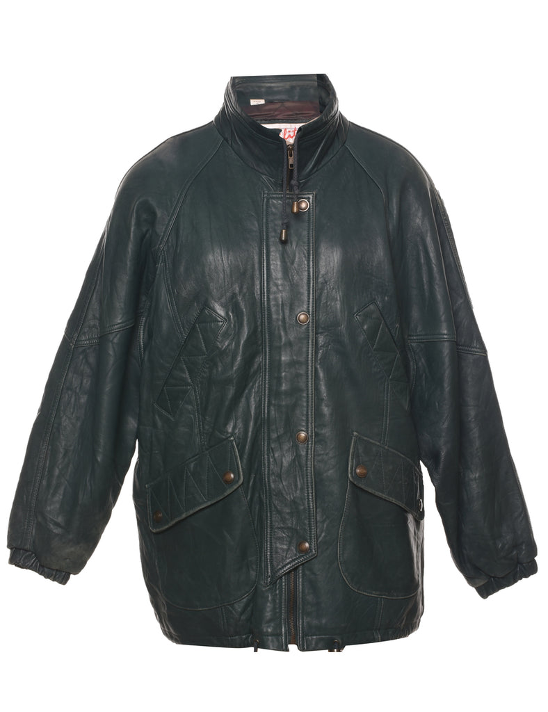 Dark Green Leather Jacket - M