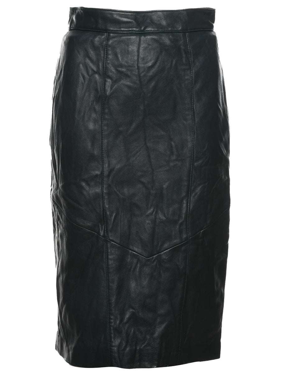 Women s Dark Green Leather Skirt Green S Beyond Retro