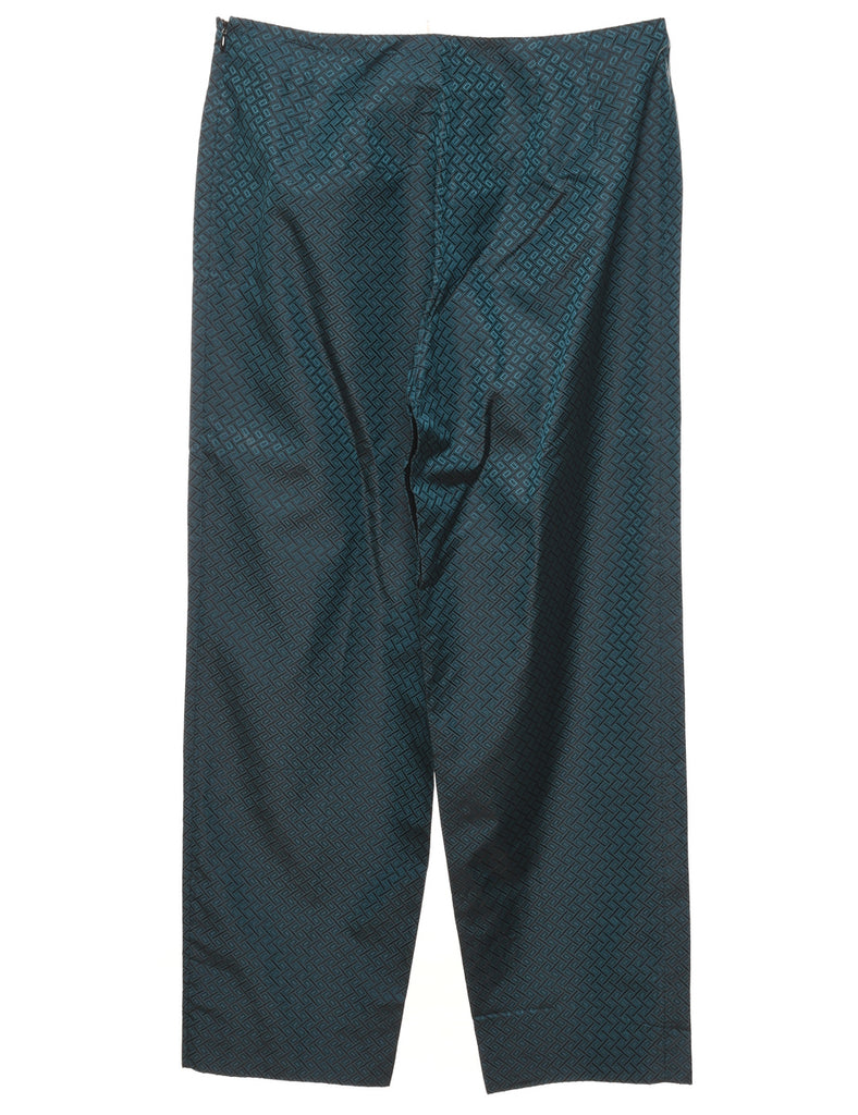 Dark Green Patterned Silk Trousers - W32 L29