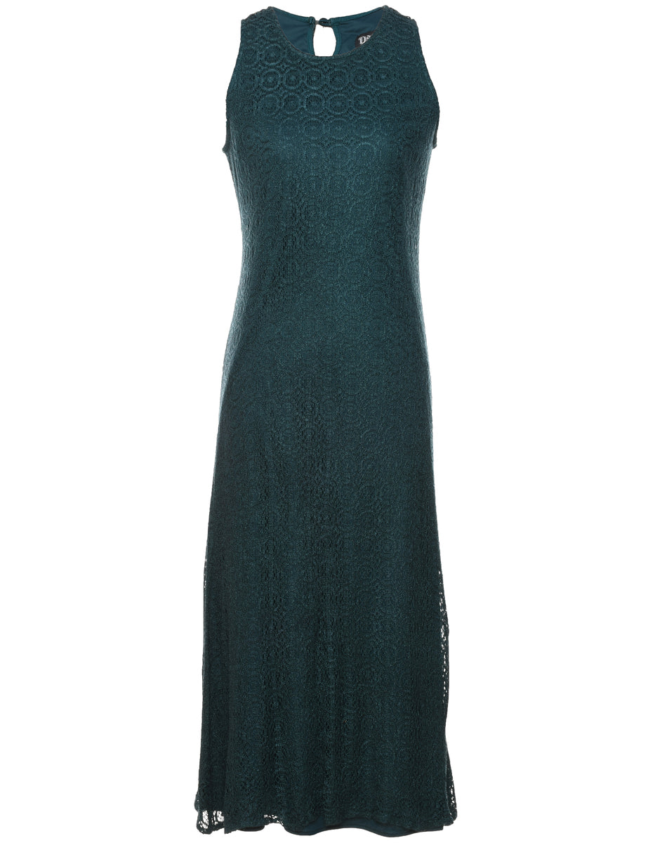 Women's Dark Green Sleeveless Lace Evening Dress Green, M | Beyond Retro Women's Dark Green Sleeveless Lace Evening Dress Green, M | Beyond Retro
