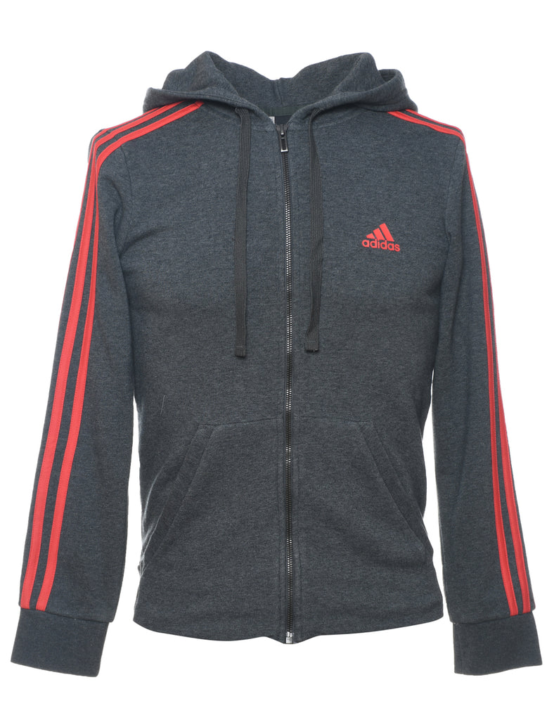 Dark Grey & Red Adidas Track Top - S