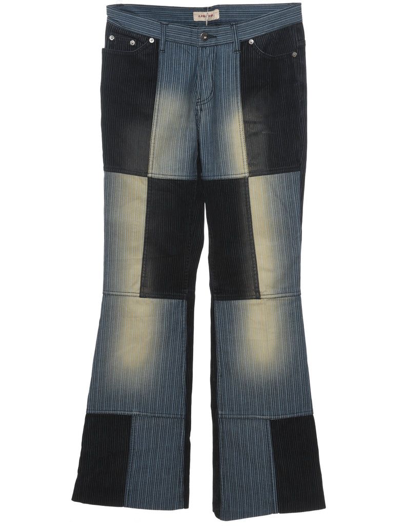 Dark Wash & Black Patchwork Y2K Flared Jeans - W30 L32