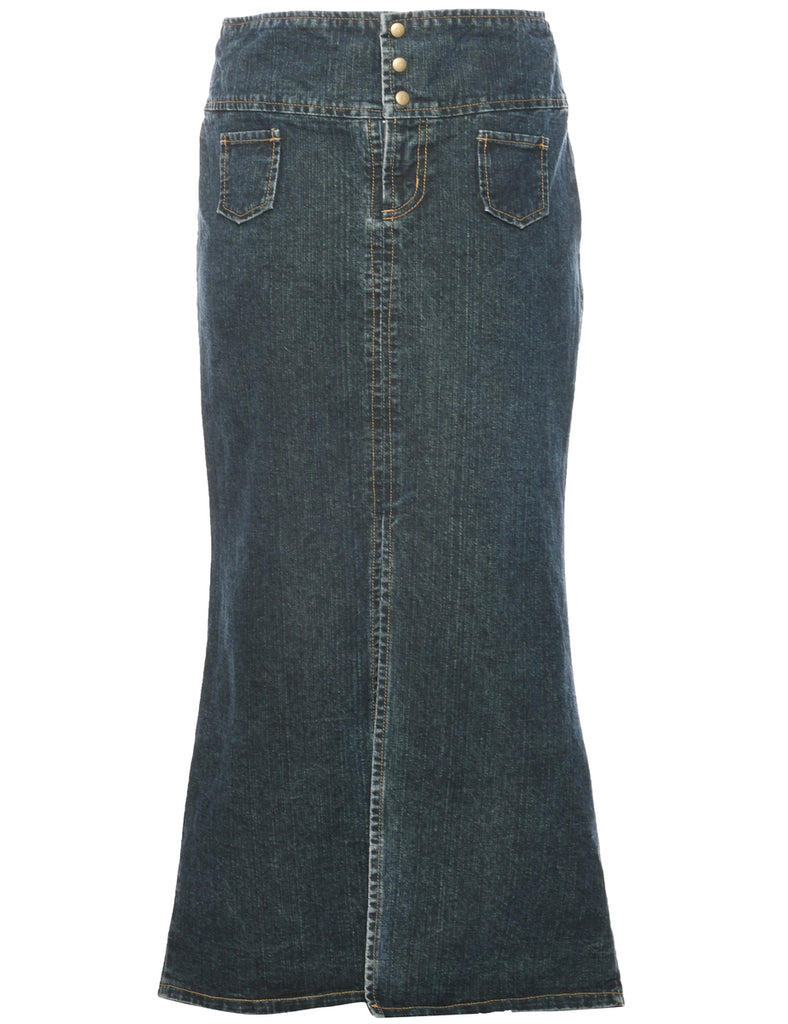 Dark Wash Denim Y2K Lace Up Maxi Skirt - S