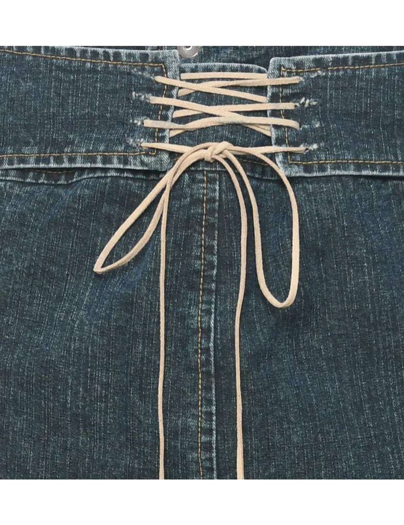 Dark Wash Denim Y2K Lace Up Maxi Skirt - S